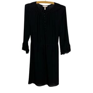 Rebecca Taylor Silk Ruffle Dress Black Cocktail Knee Length Size 2 Elegant